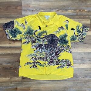 Avanti Silk Hawaiian Original Aloha Bengal Tiger Shirt Men M Yellow Vintage RARE